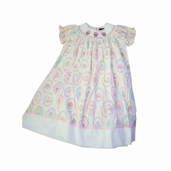 Lil Cactus Girl's Embroidered Cupcake Smocked Bishop Dress / Size 5 /Party Dress - Picture 4 of 14